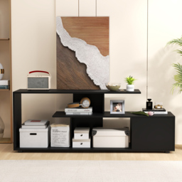 Costway Black 3 Tier Asymmetrical Media Console Table - Size: 152 x 38 x 58cm - Wilko - thumbnail 6
