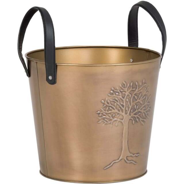 Charles Bentley Snug Mulberry Small Antique Gold Leather Handled Log Bucket - Size: 31 x 35 x 35cm - Brass - Wilko - image 1