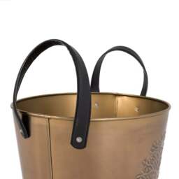 Charles Bentley Snug Mulberry Small Antique Gold Leather Handled Log Bucket - Size: 31 x 35 x 35cm - Brass - Wilko - thumbnail 5