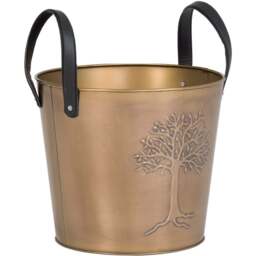 Charles Bentley Snug Mulberry Small Antique Gold Leather Handled Log Bucket - Size: 31 x 35 x 35cm - Brass - Wilko - thumbnail 1