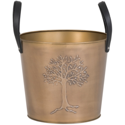 Charles Bentley Snug Mulberry Small Antique Gold Leather Handled Log Bucket - Size: 31 x 35 x 35cm - Brass - Wilko - thumbnail 4