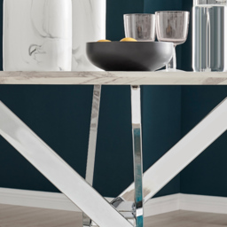 Furniturebox Arona 6 Seater Round Dining Table White Marble and Silver - Size: 4 Seater - Wilko - thumbnail 5
