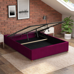 Aspire Furniture Small Double Berry Plush Platform Ottoman Bed - Purple - Aspire Beds - Wilko - thumbnail 3