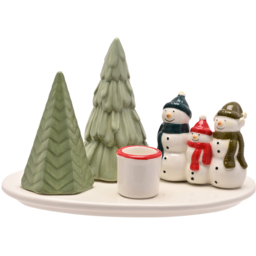The Seasonal Gift Co. Santa and Friends Ceramic Snowman Scene Candle Holder - Size: 12 x 19 x 12cm - White - Wilko - thumbnail 3