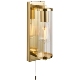 Merano Como Satin Brass Plate Clear Ribbed Glass Wall Lamp - Size: 13.4 x 10 x 31.5cm - Brown - Wilko - thumbnail 4
