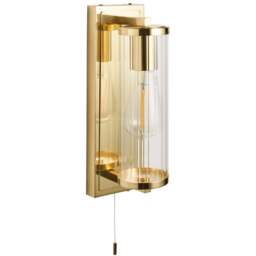 Merano Como Satin Brass Plate Clear Ribbed Glass Wall Lamp - Size: 13.4 x 10 x 31.5cm - Brown - Wilko