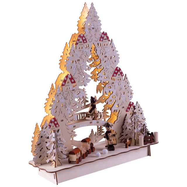 St Helens Festive Light Up Wooden Christmas Scene Decoration - Size: 9 x 28 x 33cm - Wilko - image 1