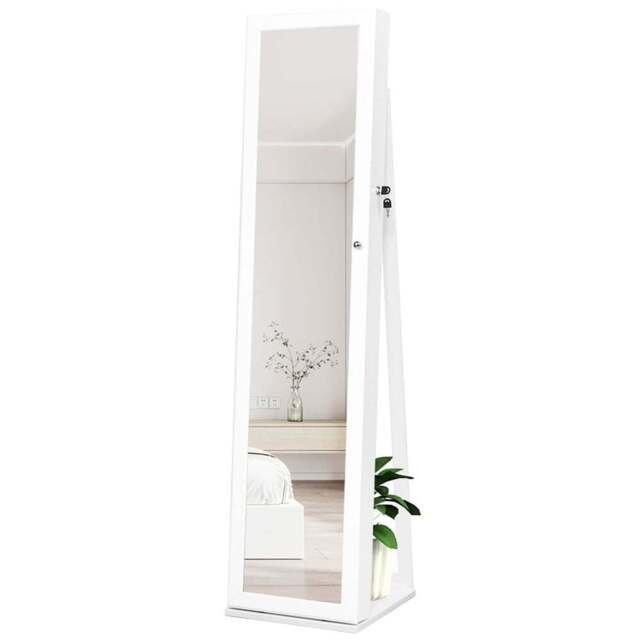 Costway 3 in 1 White Swivel Mirrored Jewellery Armoire with Display Shelves - Size: 167 x 44 x 22cm - Wilko - image 1