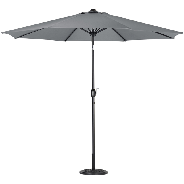 Living and Home Grey Round Crank Tilt Parasol with Floral Round Base 3m - Size: 240 x 300 x 300cm - Wilko - image 1