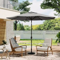 Living and Home Grey Round Crank Tilt Parasol with Floral Round Base 3m - Size: 240 x 300 x 300cm - Wilko - thumbnail 6