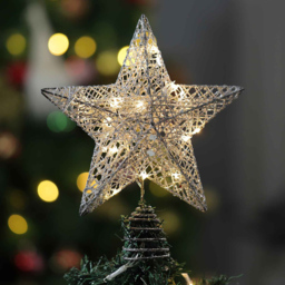 Living and Home Decorative Star Sequins Christmas Tree Topper with LED Light 25cm - Size: 25 x 25 x 10cm - Silver - Wilko - thumbnail 1