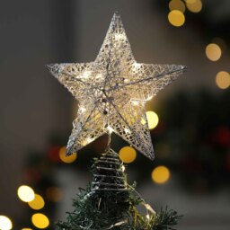 Living and Home Decorative Star Sequins Christmas Tree Topper with LED Light 25cm - Size: 25 x 25 x 10cm - Silver - Wilko - thumbnail 6