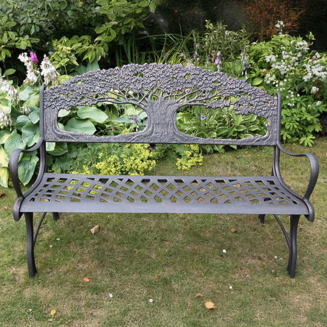 Gardeco 2 Seater Tree Motif Black and Bronze Patina Cast Iron Bench - Wilko - image 1