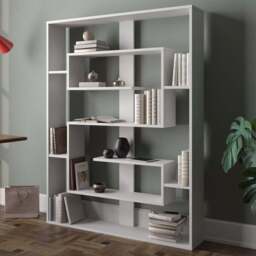 Decorotika Esteban 10 Shelf White Geometric Bookcase - Size: 156 x 120 x 22cm - Wilko
