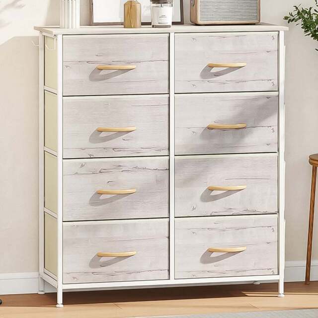 HOMCOM 8 Drawer 4 Side Pockets 2 Hooks Natural Wood Fabric Chest of Drawers - Brown - Wilko - image 1