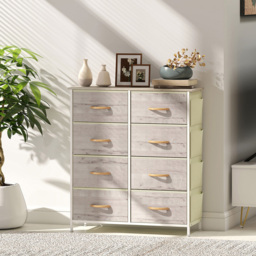 HOMCOM 8 Drawer 4 Side Pockets 2 Hooks Natural Wood Fabric Chest of Drawers - Brown - Wilko - thumbnail 4