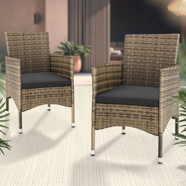 tectake Nantes Set of 2 Natural and Dark Grey Polyrattan Garden Chair - Size: 85 x 57 x 59cm - Brown - Wilko - image 1