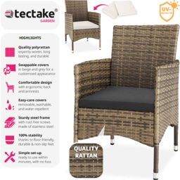 tectake Nantes Set of 2 Natural and Dark Grey Polyrattan Garden Chair - Size: 85 x 57 x 59cm - Brown - Wilko - thumbnail 7