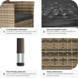 tectake Nantes Set of 2 Natural and Dark Grey Polyrattan Garden Chair - Size: 85 x 57 x 59cm - Brown - Wilko - thumbnail 6
