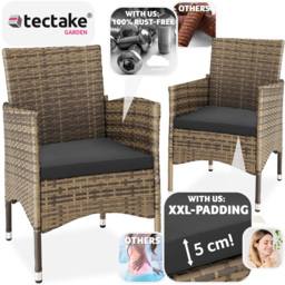 tectake Nantes Set of 2 Natural and Dark Grey Polyrattan Garden Chair - Size: 85 x 57 x 59cm - Brown - Wilko - thumbnail 4