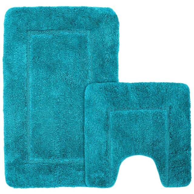 Mayfair Jade Micro Fibre Bath Mat Set - Blue - Wilko - image 1