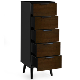 Julian Bowen Alba 5 Drawer Walnut Oak and Matt Black Narrow Chest of Drawers - Multi - Wilko - thumbnail 5