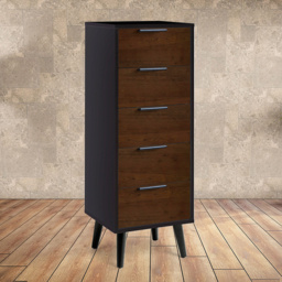 Julian Bowen Alba 5 Drawer Walnut Oak and Matt Black Narrow Chest of Drawers - Multi - Wilko