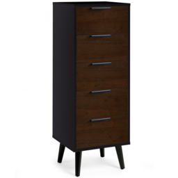 Julian Bowen Alba 5 Drawer Walnut Oak and Matt Black Narrow Chest of Drawers - Multi - Wilko - thumbnail 3