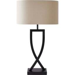 ValueLights Katniss Crossover Black and Natural Shade Metal LED Table Lamp - Size: 63 x 36 x 21.5cm - Wilko