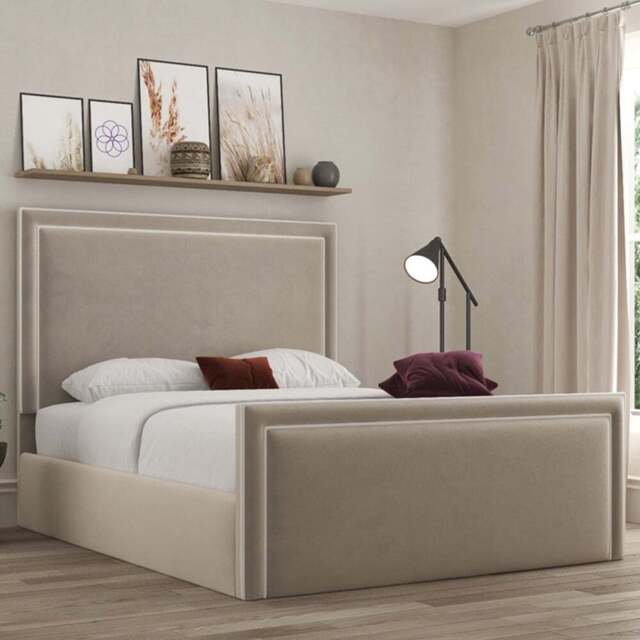 DS Living Verona King Size Bistra Beige Piping Ottoman Bed - Cream - Wilko - image 1