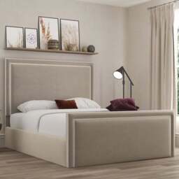 DS Living Verona King Size Bistra Beige Piping Ottoman Bed - Cream - Wilko