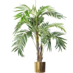 Botanik Palm Artificial Tree in Gold Metal Planter 4ft - Size: 120 x 80 x 80cm - Green - Wilko