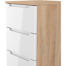 Crowndale Milan 5 Drawer White Gloss and Bardolino Oak Tall Bedside Cabinet Ready Assembled - White Gloss & Bardolino Oak - Wilko - thumbnail 5
