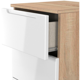 Crowndale Milan 5 Drawer White Gloss and Bardolino Oak Tall Bedside Cabinet Ready Assembled - White Gloss & Bardolino Oak - Wilko - thumbnail 6