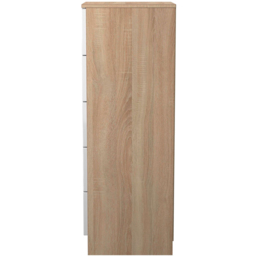 Crowndale Milan 5 Drawer White Gloss and Bardolino Oak Tall Bedside Cabinet Ready Assembled - White Gloss & Bardolino Oak - Wilko - thumbnail 7