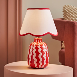ValueLights Katy Scallop Shade Pink and Red Wiggle Stripe Table Lamp with Bulb - Size: 37 x 25 x 25cm - Red and Pink - Wilko - thumbnail 7