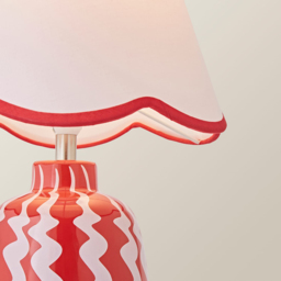 ValueLights Katy Scallop Shade Pink and Red Wiggle Stripe Table Lamp with Bulb - Size: 37 x 25 x 25cm - Red and Pink - Wilko - thumbnail 4