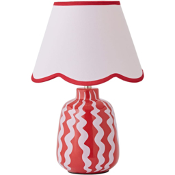 ValueLights Katy Scallop Shade Pink and Red Wiggle Stripe Table Lamp with Bulb - Size: 37 x 25 x 25cm - Red and Pink - Wilko - thumbnail 1