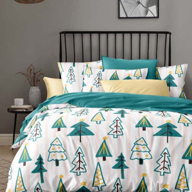 Groundlevel Single Christmas Tree Printed White Duvet Set - Multi - Wilko - image 1