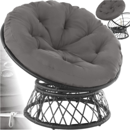 tectake Gargano Black Polyrattan Rattan Rotatable Garden Chair with Round Cushion - Size: 80.5 x 80 x 92cm - Wilko - thumbnail 3