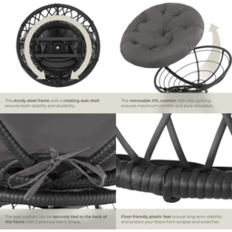 tectake Gargano Black Polyrattan Rattan Rotatable Garden Chair with Round Cushion - Size: 80.5 x 80 x 92cm - Wilko - thumbnail 6