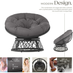 tectake Gargano Black Polyrattan Rattan Rotatable Garden Chair with Round Cushion - Size: 80.5 x 80 x 92cm - Wilko - thumbnail 4
