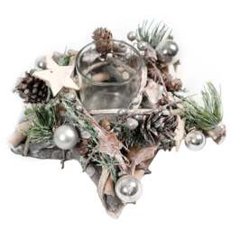 Shatchi Star Shaped Wooden Candle Holder - Size: 24 x 11 x 3cm - Silver - Wilko