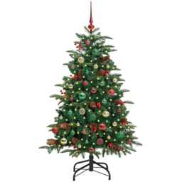 vidaXL Pre-Lit Warm White LED Multicolour Baubles Green Artificial Christmas Tree with Stand 4.9ft - Wilko