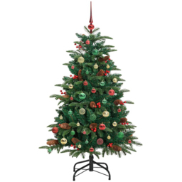 vidaXL Pre-Lit Warm White LED Multicolour Baubles Green Artificial Christmas Tree with Stand 4.9ft - Wilko - thumbnail 3
