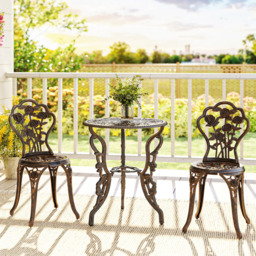Outsunny 2 Seater Brown Rose Design Metallic Garden Bistro Set with Umbrella Hole - Size: 69 x 60 x 60cm - Bronze Tone - Wilko - thumbnail 3