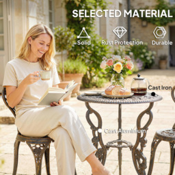 Outsunny 2 Seater Brown Rose Design Metallic Garden Bistro Set with Umbrella Hole - Size: 69 x 60 x 60cm - Bronze Tone - Wilko - thumbnail 6