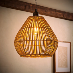 ValueLights Vine Natural Rattan Teardrop Pendant Lamp Shade - Size: 31 x 34 x 34cm - Cream - Wilko - thumbnail 3