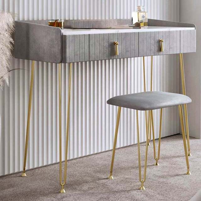 CARME Home Tokyo Glow Grey Velvet Dressing Table with Stool Set - Size: 55 x 34 x 116cm - Wilko - image 1