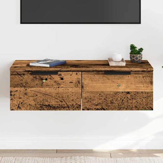 vidaXL 2 Drawer Old Wood Wall Cabinet - Size: 20 x 68 x 30cm - Brown - Wilko - image 1
